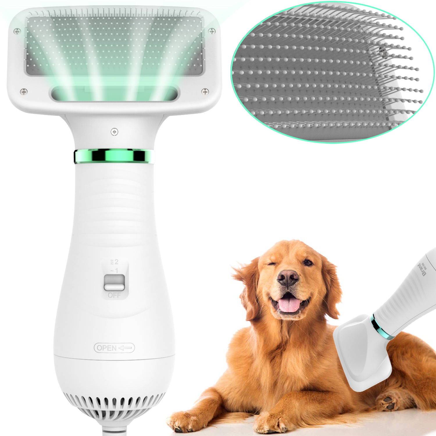 Pet Hair Dryer, 2 in 1 Pet Grooming Hair Dryer with Slicker Brush, Home Dog Hair Dryer with